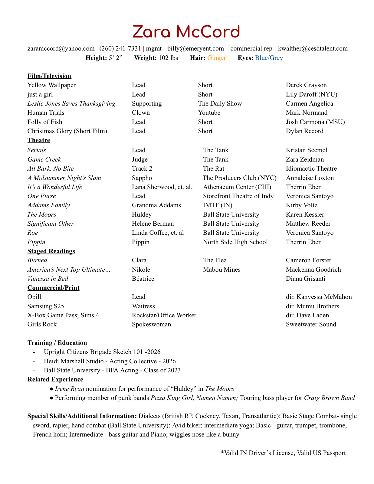 Zara McCord resume