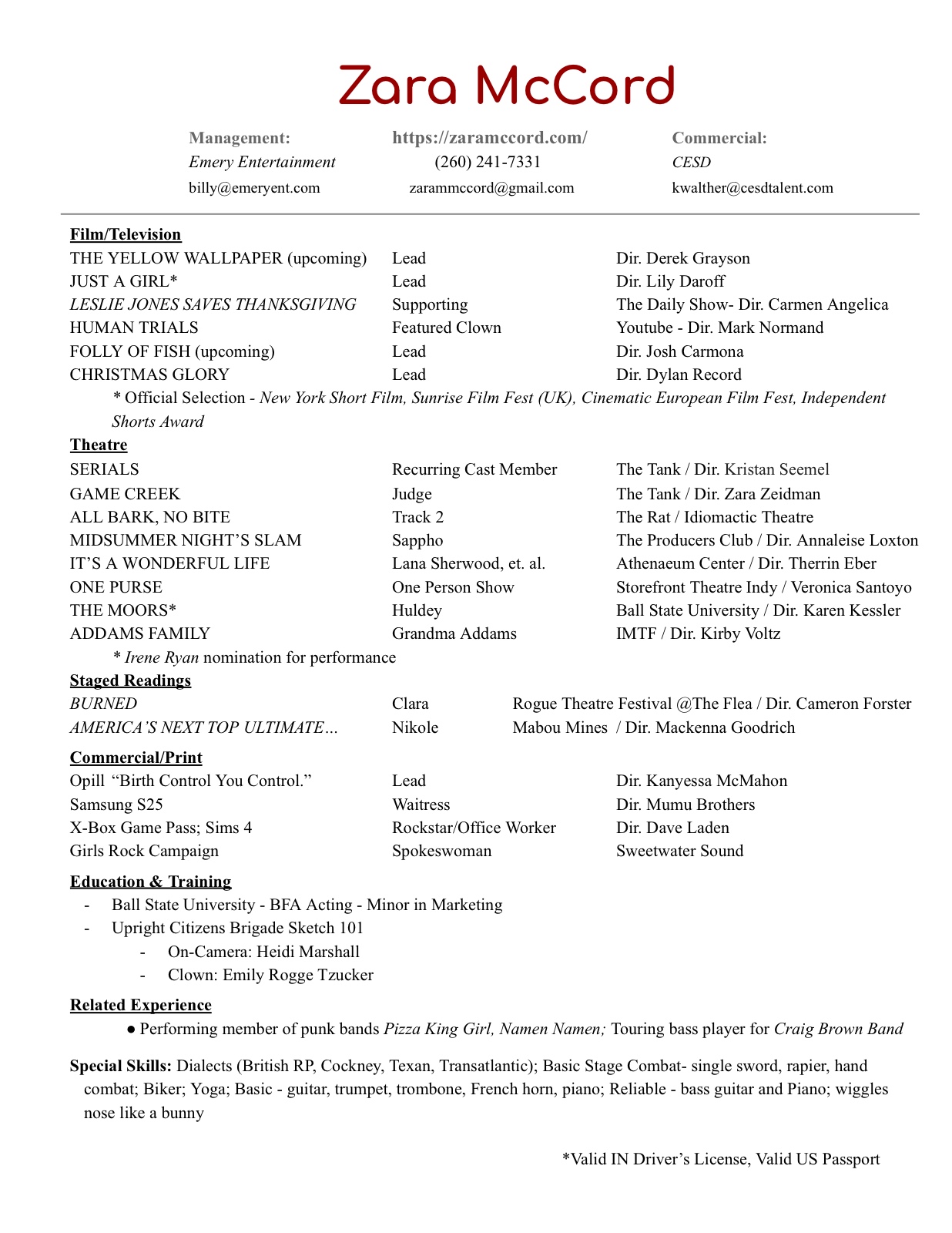Zara McCord resume
